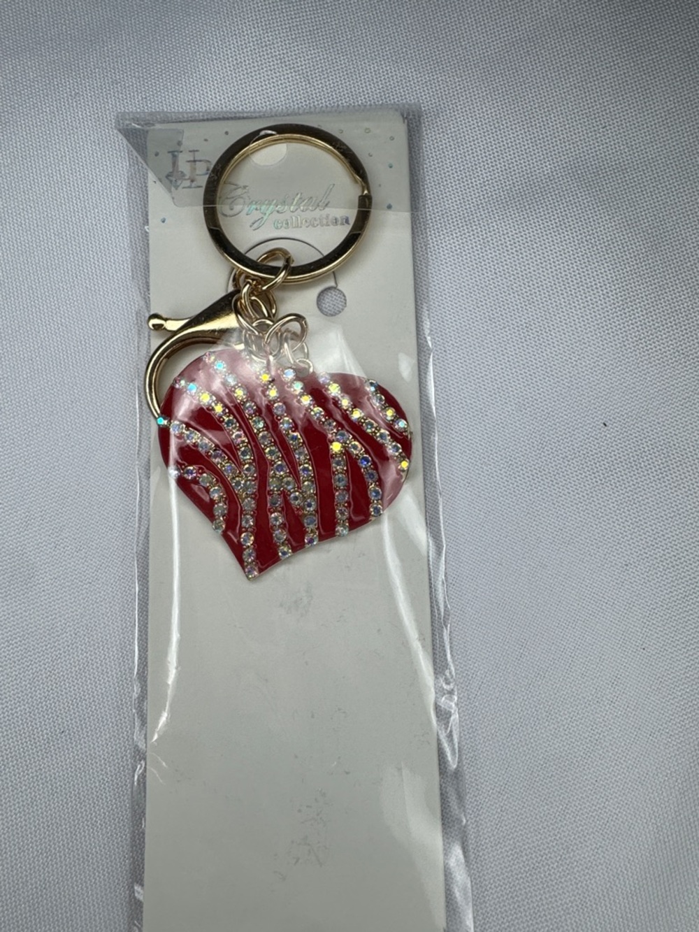 Red Rhinestone Heart Keychain Gold Tone Clip Bling Bag Charm Gift
